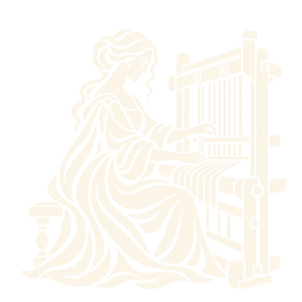 Renaissance woman weaving at a wooden loom